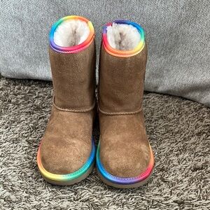 Brown Suede Boots with Rainbow Trim